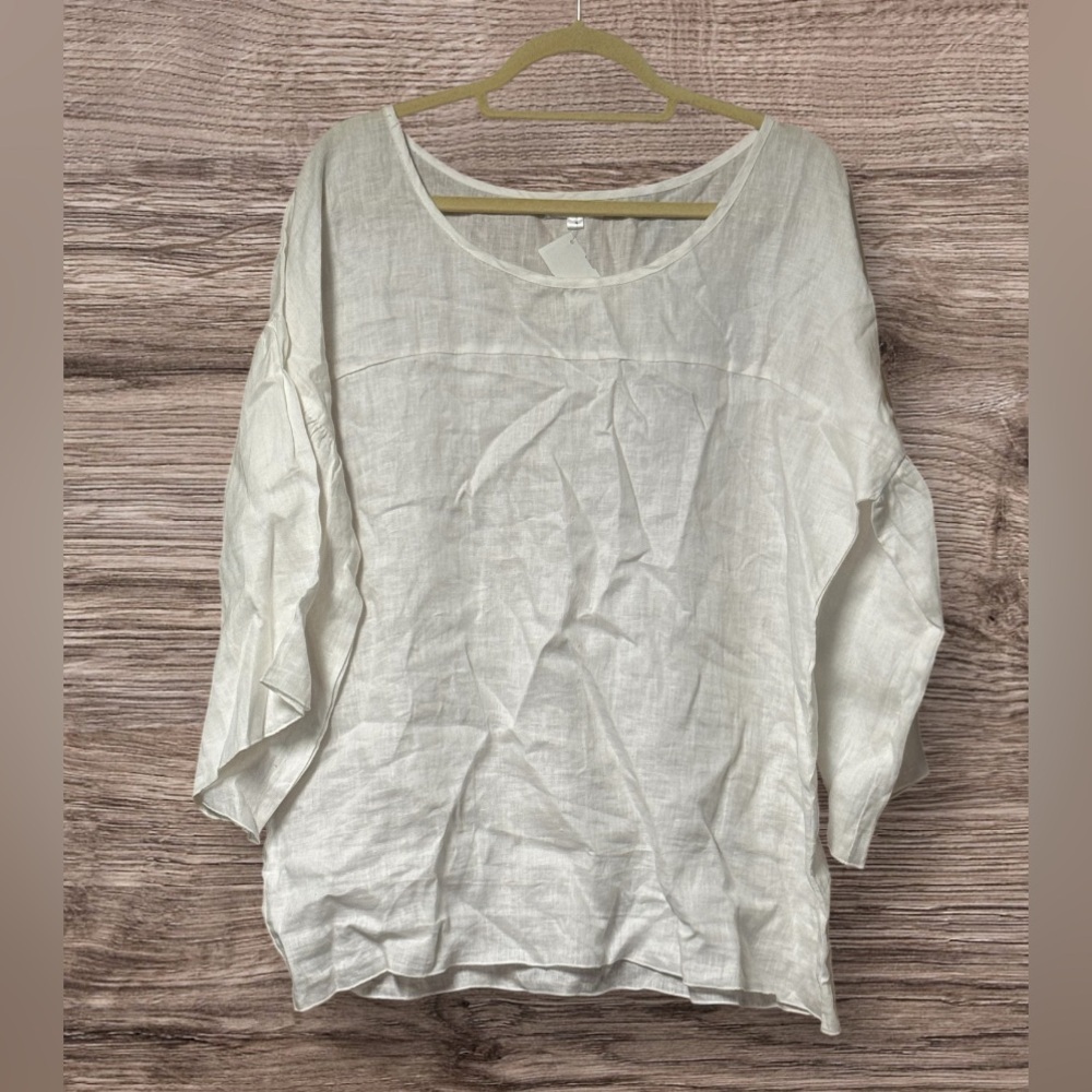 NWT Sarah Stewart Linen Blouse SZ L White